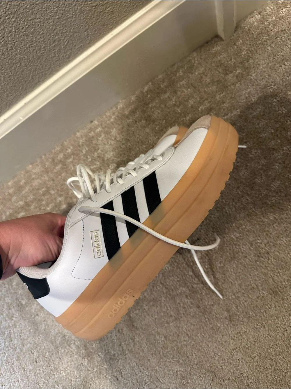 adidas White & Black VL Court Bold Platform Sneaker with Gum Sole
